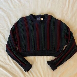 Striped Cropped Sweater - Green and Red